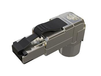 Konektor MPTL 90° RJ45 CAT6A STP samorezný SXRJ45-6A-STP-BK-SA-U