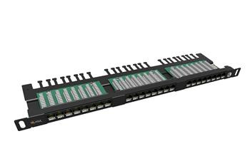 19" patch panel Solarix 24xRJ45 CAT5E UTP s vyväzovacou lištou čierny 0,5U SX24HD-5E-UTP-BK