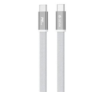 kábel Devia Ultra3 PD 240W Metal Woven Flat, USB-C - USB-C, 1,5 m biely