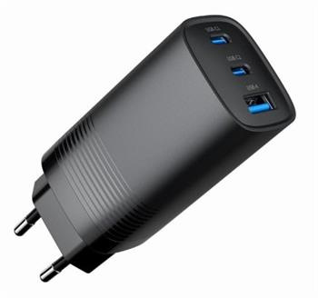 univerzálna USB nabíjačka ENERGENIE 220V/1x USB + 2x USB typ C, GaN PD QC 65W, čierna