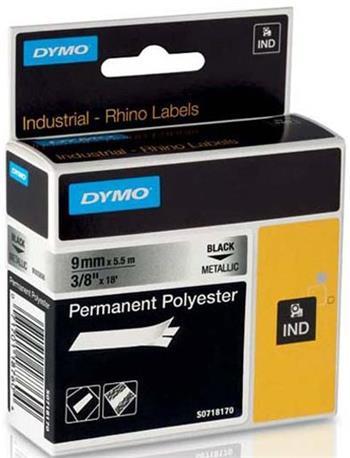 páska DYMO 18485 PROFI D1 RHINO Black On Metallic Permanent Polyester Tape (9mm)