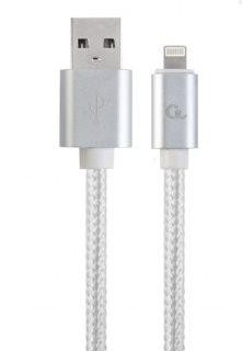 textilný kábel z USB na lightning (Apple), 1,8m, strieborný, CABLEXPERT