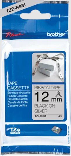 páska BROTHER TZeR931 čierne písmo, strieborná stužková páska Tape (12mm)