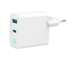 univerzálna USB nabíjačka ENERGENIE 220V/1x USB + 1x USB typ C, GaN PD QC 30W, LED indikátor, biela