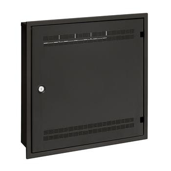 Rozvádzač SOHO LC-18 do steny s lištami 2U, 4U a 11U, 550x550 čierna RAL9005 s rámčekom na zamurovan