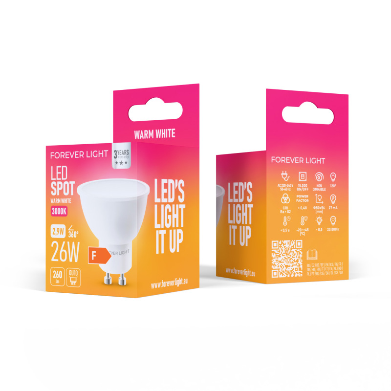 LED žiarovka Forever GU10 2.9W 260lm 3000K (teplá biela) en. trieda F 2