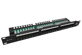 19" patch panel Solarix 24 x RJ45 CAT5E UTP s vyväzovacou lištou 1U SX24L-5E-UTP-BK-N