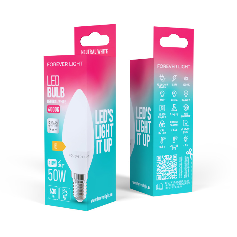 LED žiarovka Forever E14 C37 4.8W 630lm 4000K (neutrálna biela) en. trieda E 2
