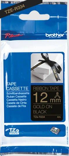 páska BROTHER TZeR334 zlaté písmo, čierna stužková páska Tape (12mm)