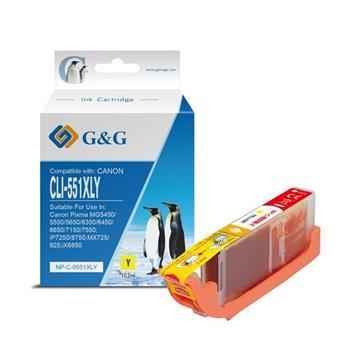 alt. kazeta G&G pre CANON CLI-551Y XL iP 7200 / iP 7250 / iP8750 / iX6850 / MG5450 / MG5550 / MG5650