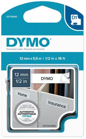 páska DYMO 16959 D1 Black On White Permanent Polyester Tape (12mm)