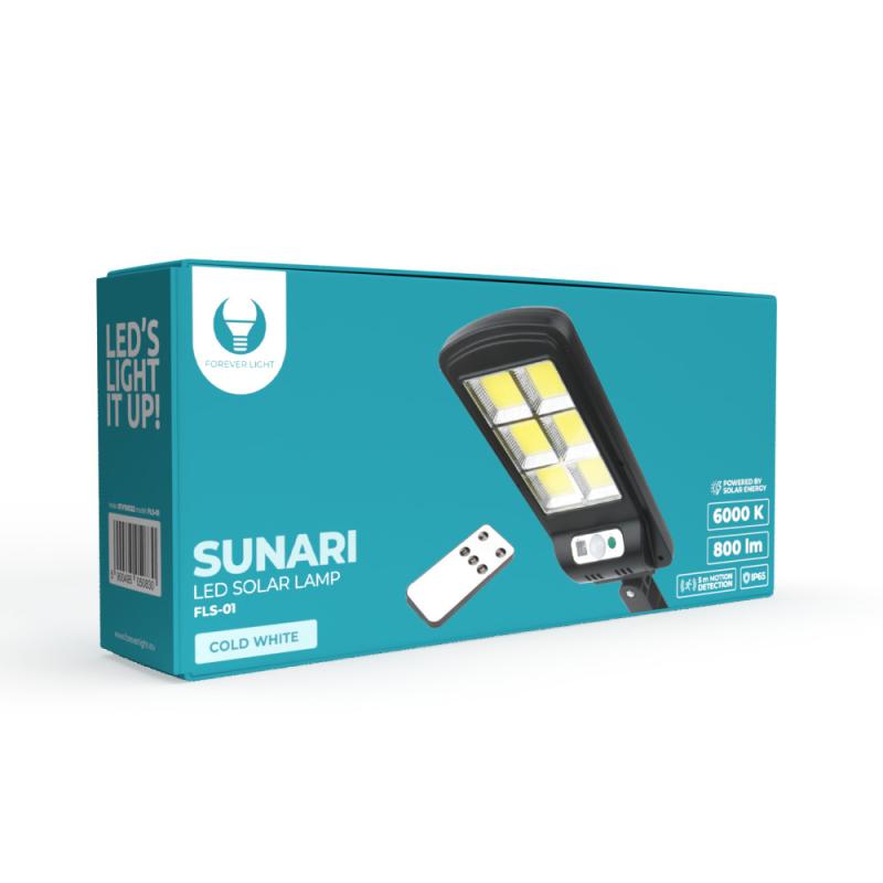 solárna lampa SUNARI LED Forever FLS-01 6*COB PIR 10W 800lm 6000K 2400mAh Li-Ion + RC 8