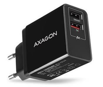 univerzálna USB nabíjačka Axagon ACU-QS24, 2x USB (QC+smart), 24W max. 3A, čierna