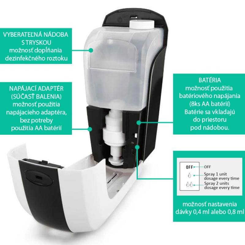 Bezkontaktný dávkovač dezinfekčného prostriedku YK1808, 750 ml