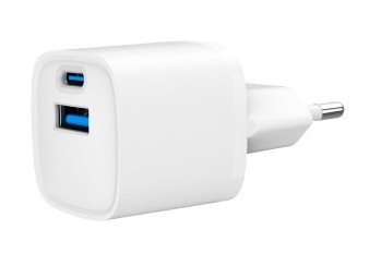 univerzálna USB nabíjačka ENERGENIE 220V/1x USB + 1x USB typ C, PD QC 20W, biela