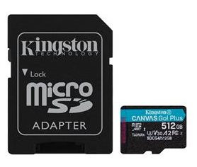 Pamäťová karta Kingston Canvas Go! Plus microSDXC 512GB Class 10, UHS-I, U3, V30, A2, 200/104MB/s (+