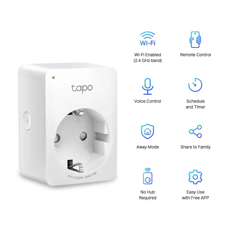 TP-link TAPO P100 WiFi Smart Plug, WiFi Smart zásuvka, biela farba, 2ks v balení 1