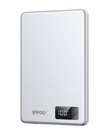 PowerBank s bezdrôtovým nabíjaním MagSafe BWOO P75 PD 20W 5000 mAh, displej, hliníková strieborná
