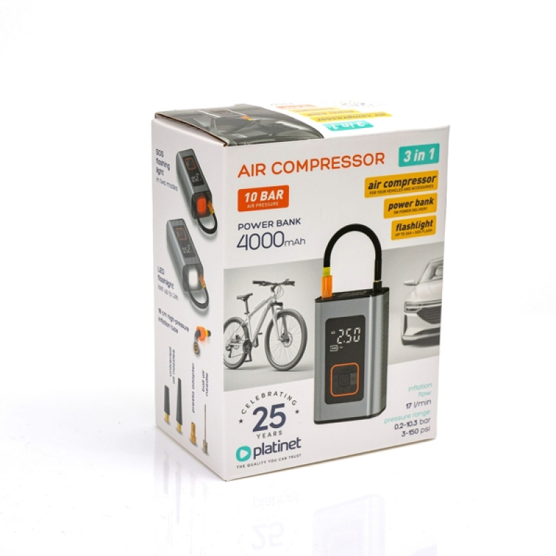 Platinet PTC22 SET 3v1 Powerbanka 4000 mAh, digitálny vreckový kompresor 10 BAR, LED svietidlo, stri 6