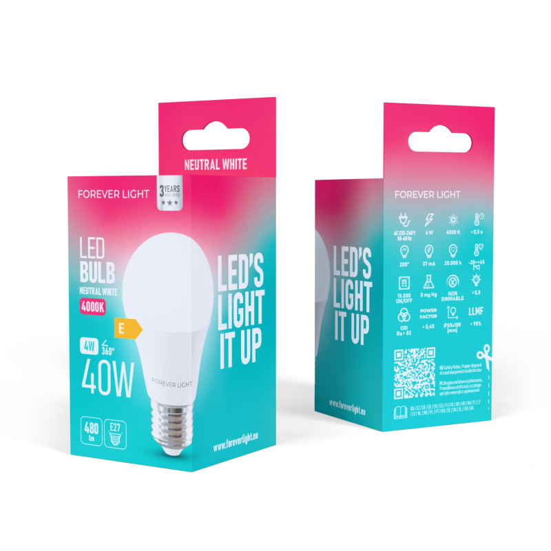 LED žiarovka Forever E27 A55 4W 480lm 4000K (neutrálna biela) en. trieda E 2