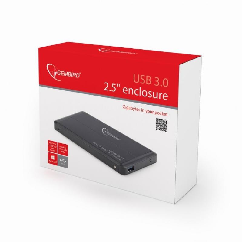 Externý obal pre 2,5'' SATA HDD USB 3.0 čierny, GEMBIRD