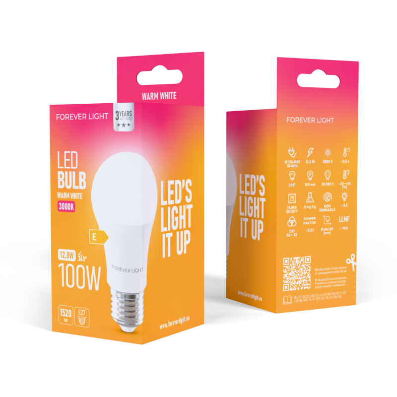 LED žiarovka Forever E27 A60 12.8W 1520lm 3000K (teplá biela) en. trieda E 2