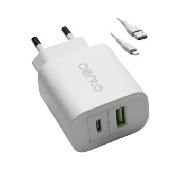 nabíjačka CENTO P102 Iphone 1Typ C(PD)+1USB(QC)/3A/20W biela