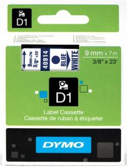 páska DYMO 40914 D1 Blue On White Tape (9mm)