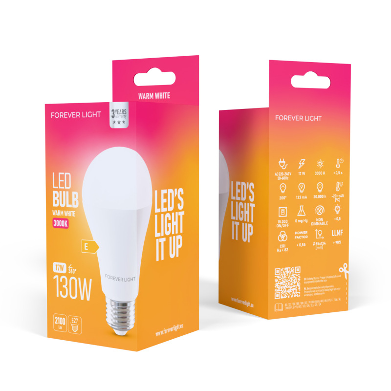 LED žiarovka Forever E27 A65 17W 2100lm 3000K (teplá biela) en. trieda E 2