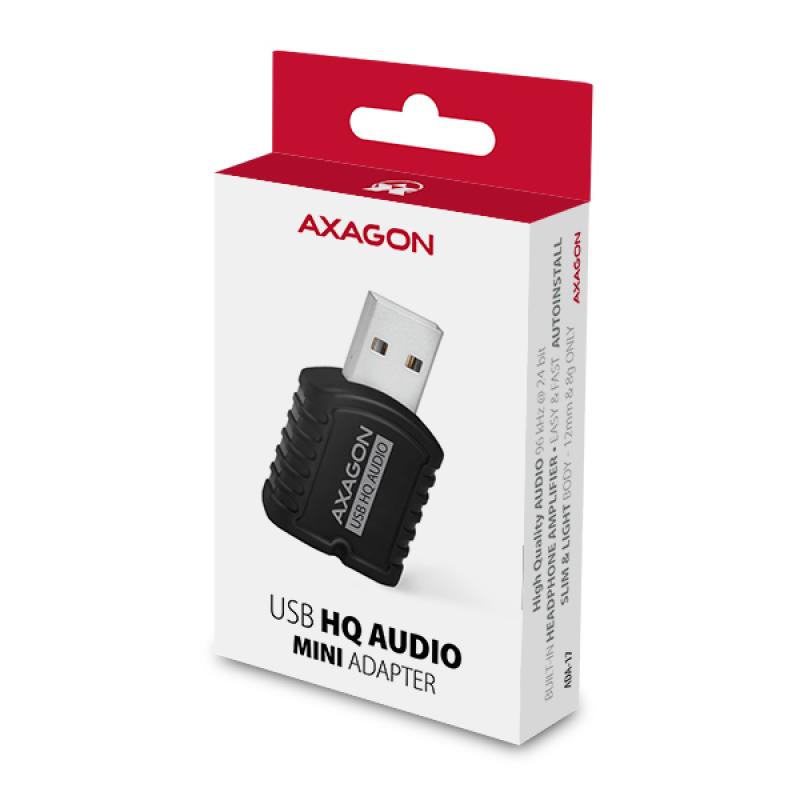 AXAGON ADA-17 USB mini audio, redukcia USB na 2x 3,5mm Jack (slúchadlá + mikrofón) HQ audio, 24-bit/ 3