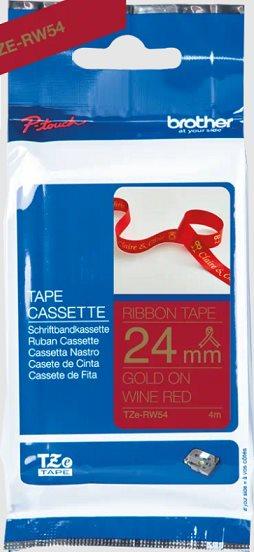 páska BROTHER TZeRW54 zlaté písmo, vínovo-červená stužková páska Tape (24mm)