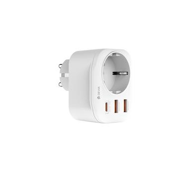 nabíjačka Devia Power Socket PD 20W 1x USB-C 2x USB 3A biela