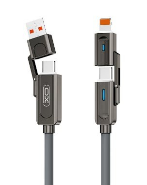 kábel XO NB275 4v1 USB-C - Lightning + USB - USB-C 60W 1,0m sivý