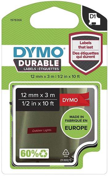 páska DYMO 1978366 D1 White On Red Permanent Vinyl Tape (12mm)