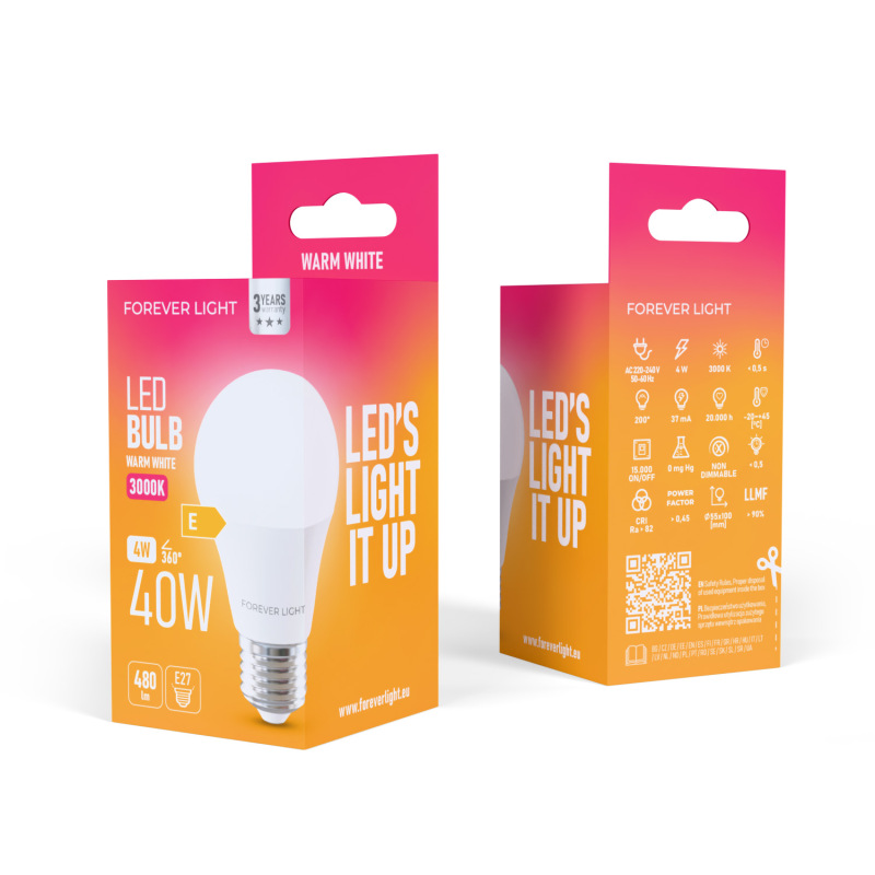 LED žiarovka Forever E27 A55 4W 480lm 3000K (teplá biela) en. trieda E 2