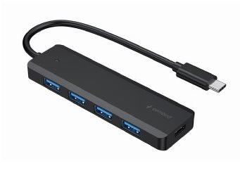 USB hub 3.1 s káblom typ C a napájaním, 4 porty, čierna farba GEMBIRD