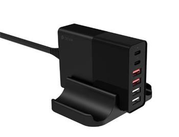 nabíjačka (nabíjacia stanica) Devia Extreme PD QC 3.0 75W 2x USB-C 4x USB, čierna