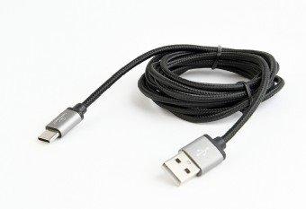 textilný kábel z USB na USB typ C, 1,8m, čierny, CABLEXPERT