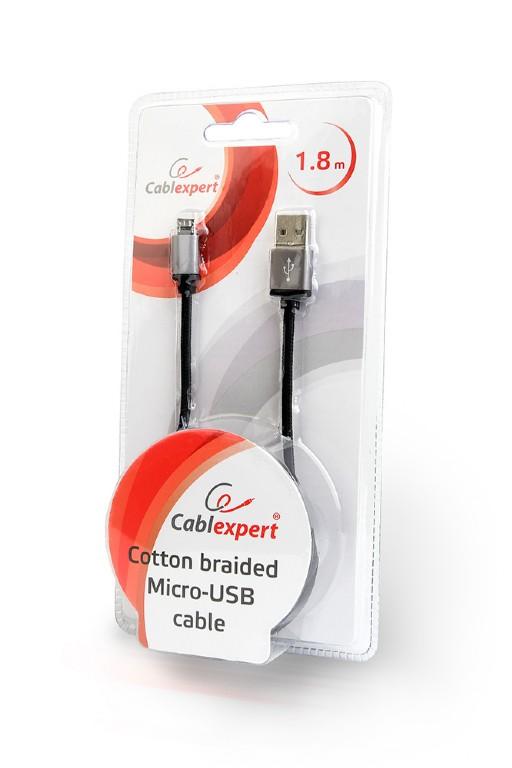 textilný kábel z USB na micro USB, 1,8m, čierny, CABLEXPERT