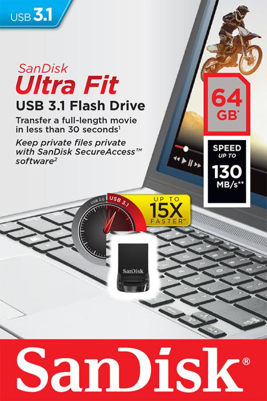 USB kľúč SanDisk Ultra Fit 64GB USB 3.1 Flash Drive čierny 3