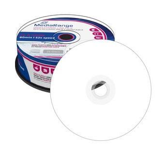 CD-R MEDIARANGE Waterguard white, high-glossy, Printable 700MB 52X 25ks/cake