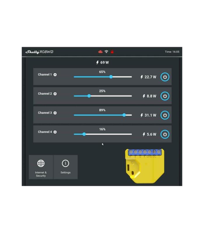 Shelly RGBW2 - modul riadenia LED pásikov 4x PWM 12/24V (WiFi)