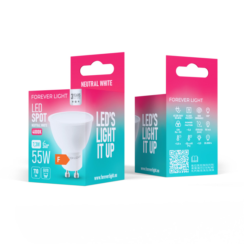 LED žiarovka Forever GU10 7.3W 710lm 4000K (neutrálna biela) en. trieda F 2