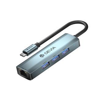 adaptér Devia HUB 4in1 EC621 USB-C 3.1 to 3x USB 3.0 + RJ45 sivý