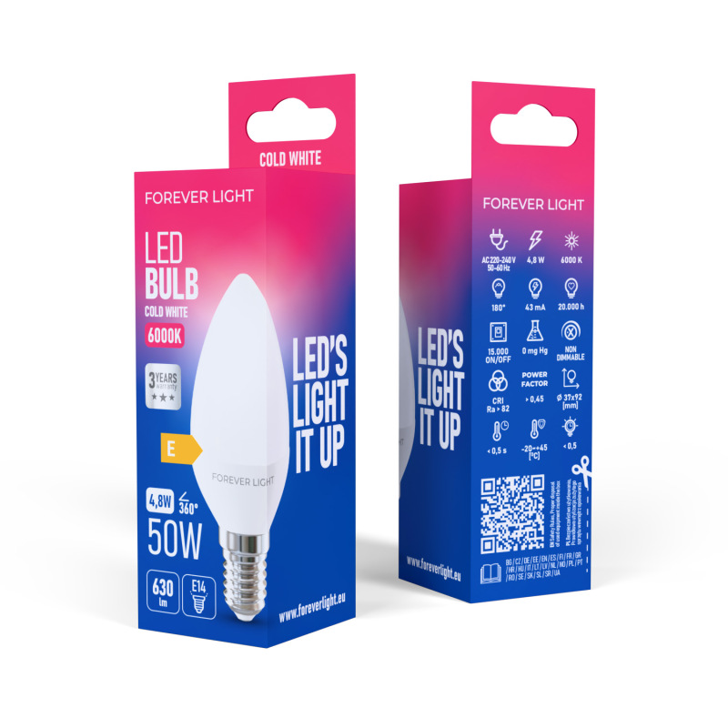 LED žiarovka Forever E14 C37 4.8W 630lm 6000K (studená biela) en. trieda E 2