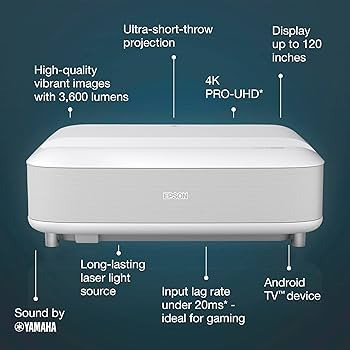 projektor EPSON EH-LS650W, 3LCD Laser, 3600 ANSI, 2 500 000:1, 4K PRO-UHD, Android TV - UST