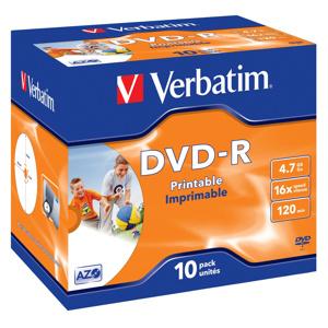 DVD-R VERBATIM Wide Inkjet Printable ID Brand 4,7GB 16X 10ks/bal.